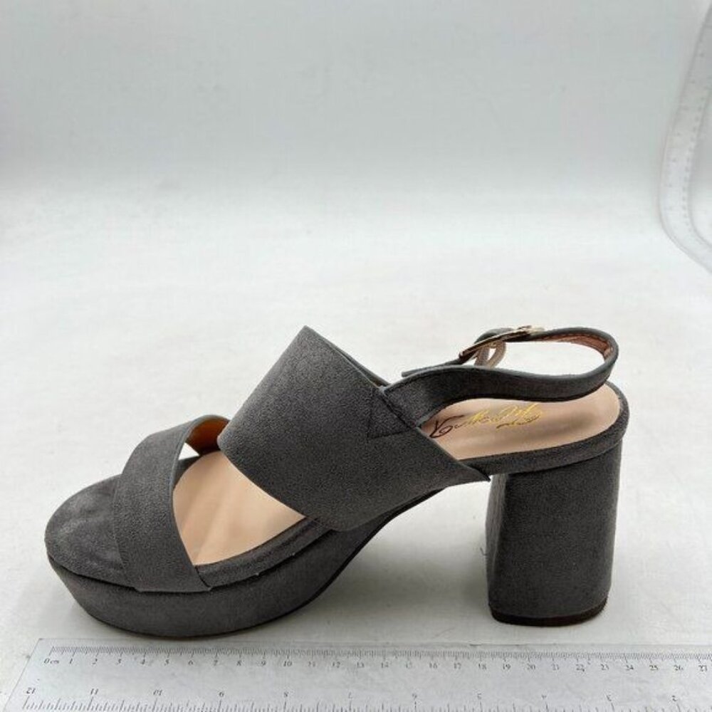 FOWT Platform Heels for Women Chunky High Heel Sandals Suede Ankle Strap Grey